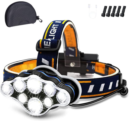 Skanto | Ochter 18000 Lumen Rechargeable Headlamp, 8 Modes, Waterproof, USB, Red & White Lights