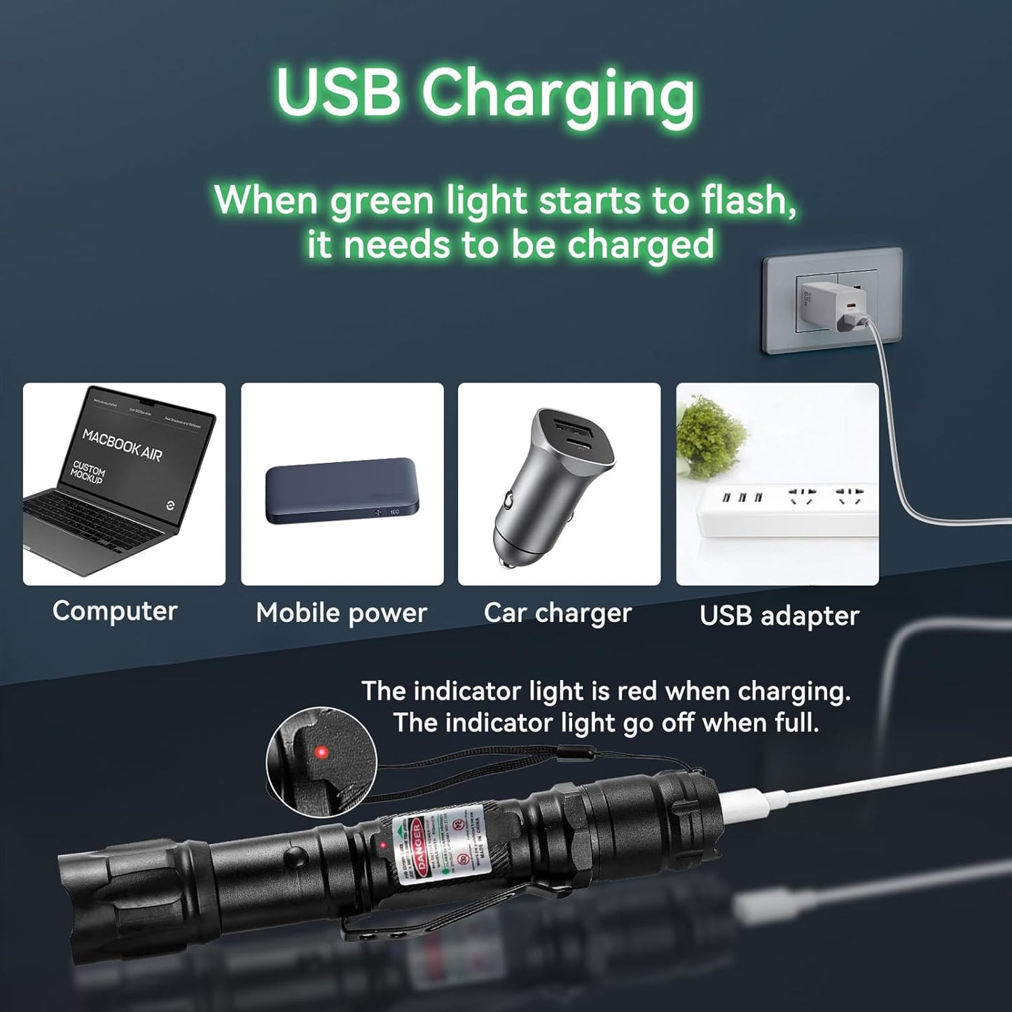 BowLift | Flashlight Rechargeable Green Outdoor LED Torch
