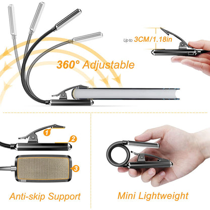 BowLift | Buy 9 LED USB rechargeable reading lamp for reading in bed - eye-friendly, stepless dimmable | Small lightweight clip-on reading lamp