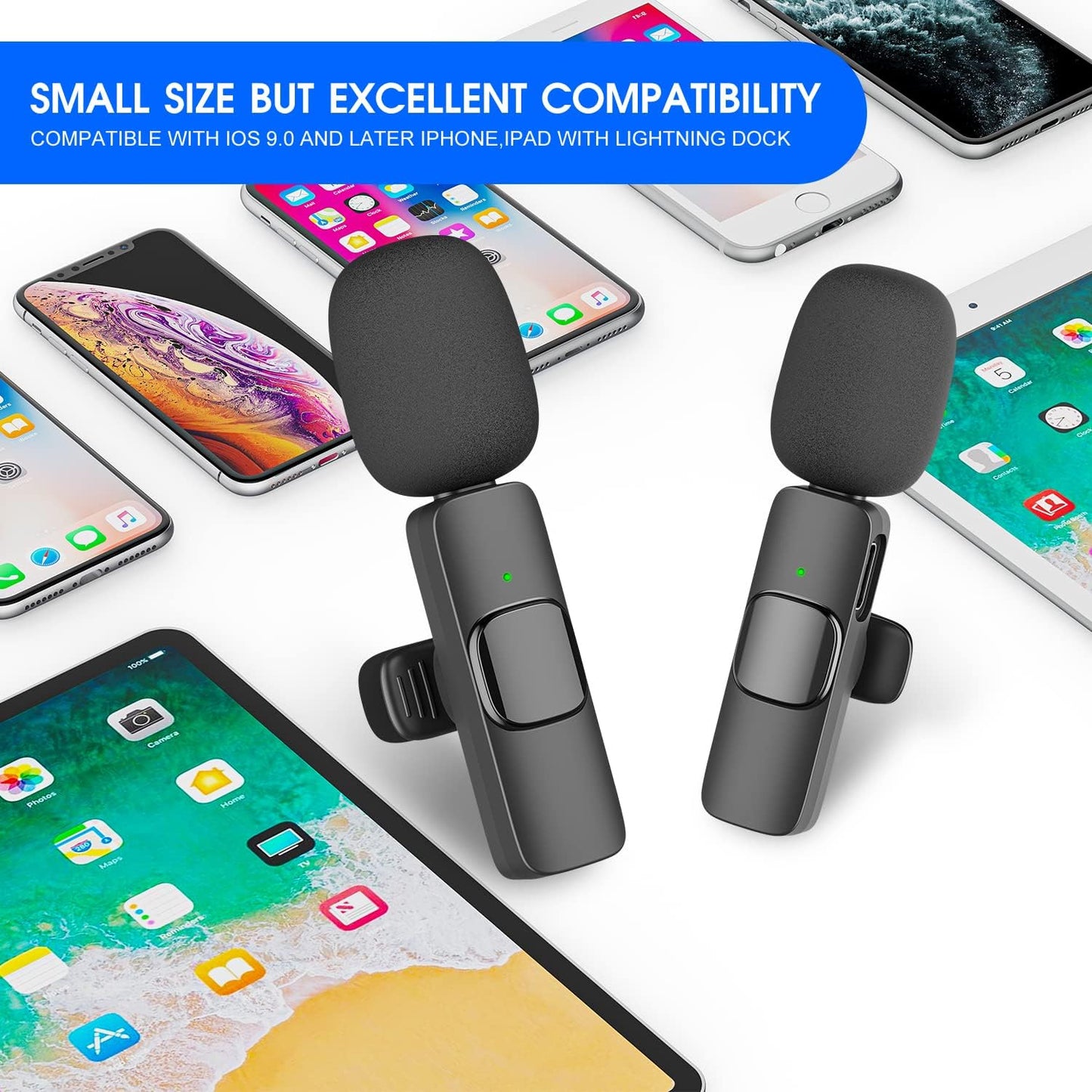 2-Pack wireless microphone for iPhone iPad Bowlift