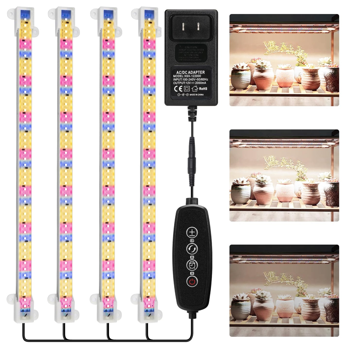Skanto | Mosthink Full Spectrum Grow Light, LED Grow Light Strips for Indoor Plants, Plant Light with Auto On Off Timer 3 6 12H, 40W Dimmable 5500K Plant Grow Lamp with 204 White Red Blue LEDs, 4 Packs