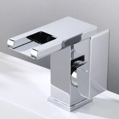 BowLift | Contemporary Square Vessel Faucet Waterfall Spout with LED Three-Color Illumination