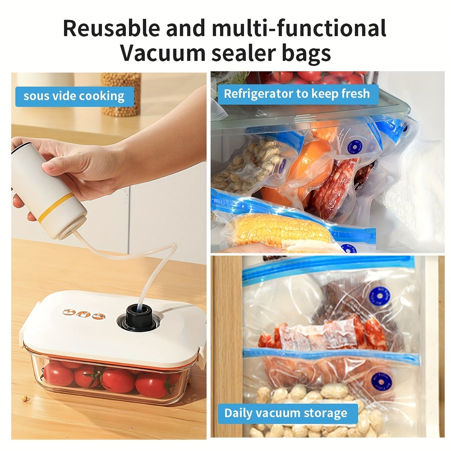 Skanto | Handheld Electric Vacuum Sealer with Vacuum Storage Bags - Includes 3 Sizes (4x8,5", 3x11", 3x13,5"), Vacuum Seal Zipper Bags, and Electric Pump