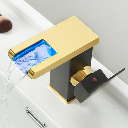 Skanto | Modern Waterfall Spout Bathroom Sink Faucet with LED Brass Bathroom Sink