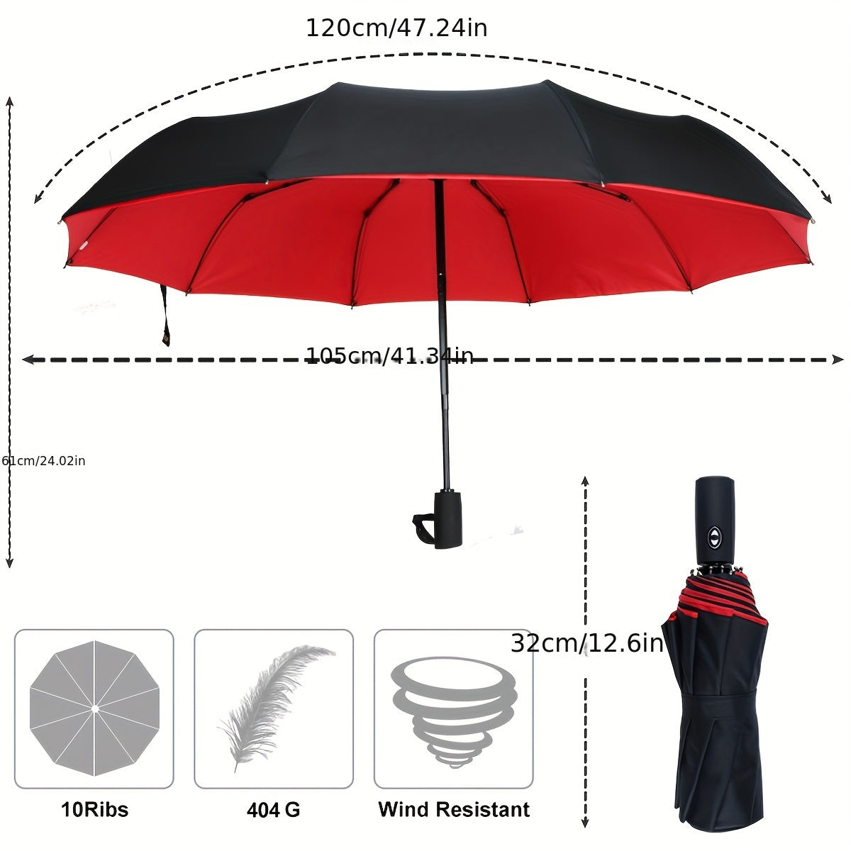 Skanto | Windproof Travel Automatic Umbrella - Robust 10-Rib Frame, Automatic, Extra Large Foldable Design with UV Protection, Dual Use for Sunny and Rainy Weather