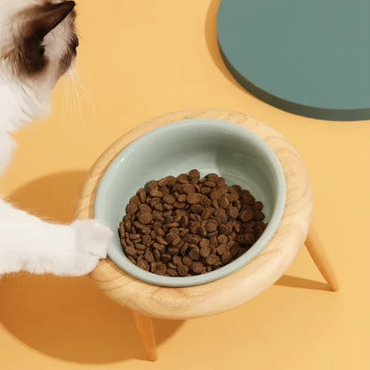 BowLift | Misha Ceramic Elevated Cat Bowl with Wooden Stand