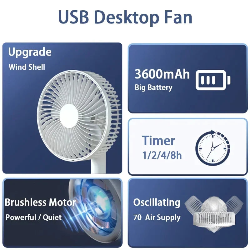 Portable Rechargeable Desktop Fan 8 Inch Mini USB Fan for Home and Office | Kalsten