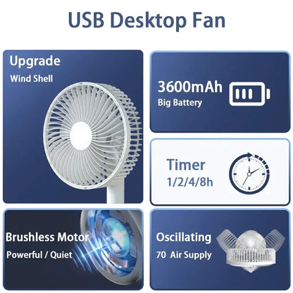 Portable Rechargeable Desktop Fan 8 Inch Mini USB Fan for Home and Office | Kalsten