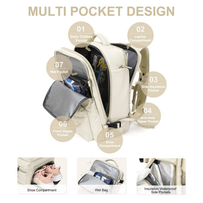 Karnz | Travelliva Women's Travel Backpack 35L | Waterproof & with USB Port | Anti-Theft & Shoe Compartment | For Hiking, Daily Use & Travel