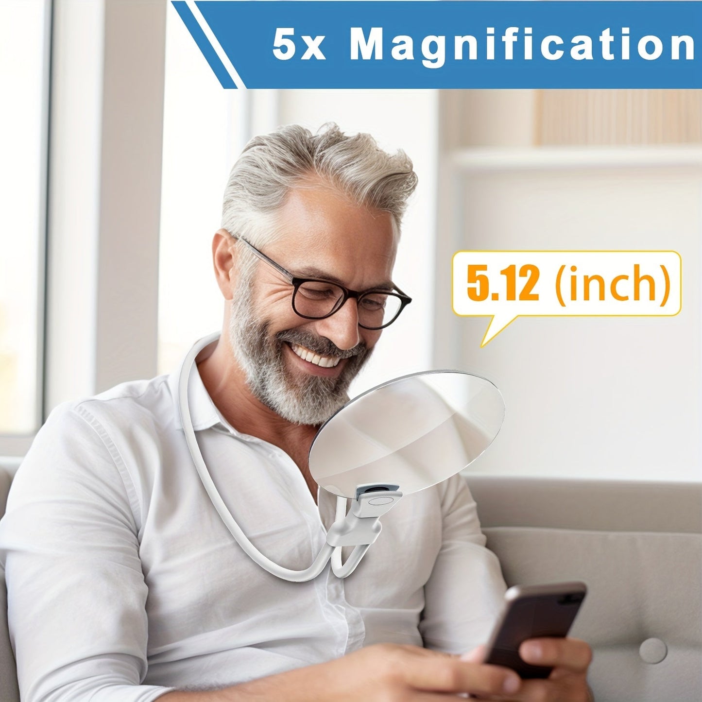 Skanto Skanto | 5X Magnifier Pro – Hands-Free Adjustable Neck Magnifier for Reading, Crafts & Seniors