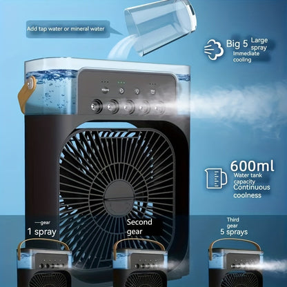 1pc Portable Air Conditioner, Household Small Air Cooler, Hydrocooling Fan, Portable Air Adjustment For Office, 3 Speed Air Cooling Fan Humidifier, 5pcs Humidified Spray Heads For Home Appliances | Bowlift
