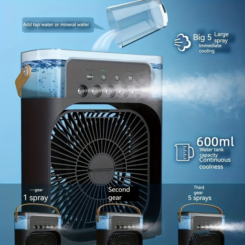 1pc Portable Air Conditioner, Portable Household Air Cooler, Hydro Cooling Fan, Portable Office Air Cooler, 3-Speed Air Cooling Fan Humidifier, 5 Humidifying Spray Nozzles for Household Appliances | Brehn