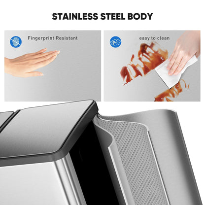 Skanto | JHK 15.85-Gal Large Capacity Silver Kitchen Bin - Modern Design, Dual Compartment Recycling, Closed Lid
