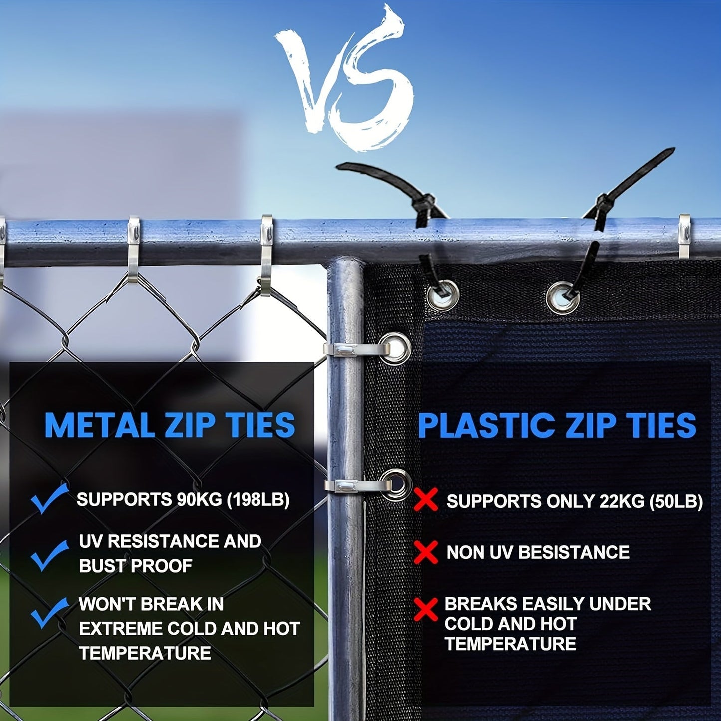 Skanto | 100 pcs Heavy Duty 304 Stainless Steel Cable Ties – 198 lbs Tensile Strength – Stainless Self-Locking Zip Ties for Machinery, Vehicles, Exhausts, Farms, Pipes, Roofs & Outdoor Fences