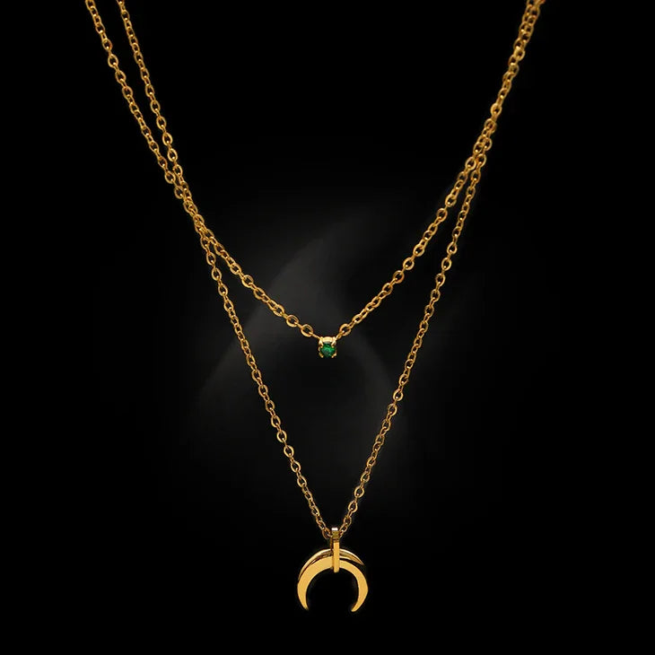 Elegant Green Diamond Double Half Moon Necklace - Selina Collection