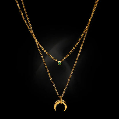Elegant Green Diamond Double Half Moon Necklace - Selina Collection