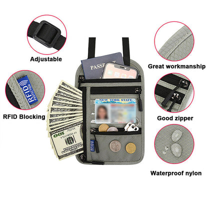 BowLift | Travel Neck Pouch Neck Wallet with RFID Blocking Passport Holder