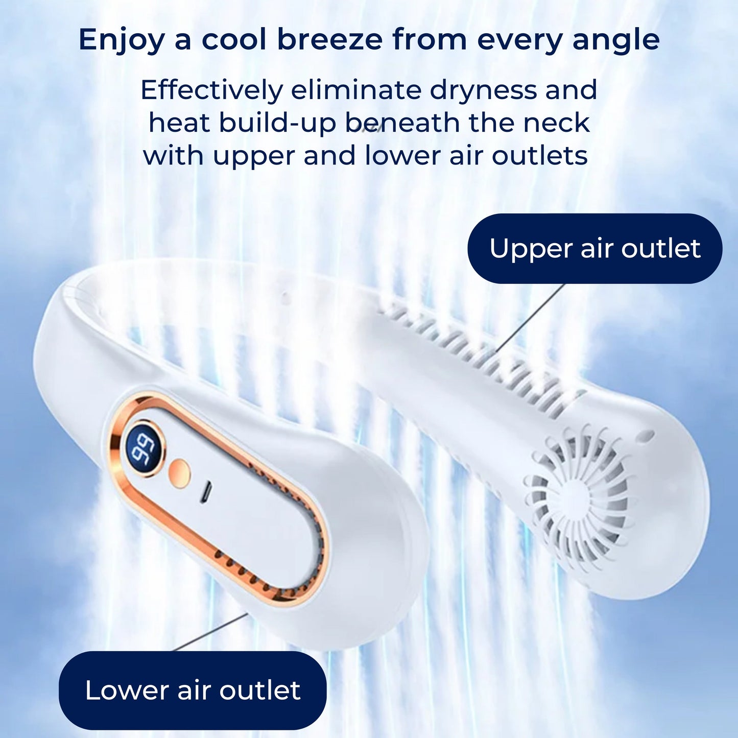 CoolEase | Portable Neck Fan – Bladeless Hands-Free Cooling – Five Speeds USB-C – Travel Office Shuttle Karnz