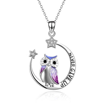 Never give up owl necklace