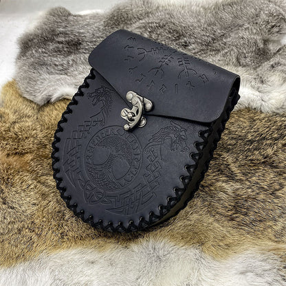medieval Nordic embossed leather belt pouch