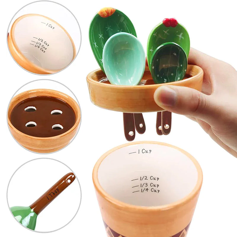 Prickly Cacti Measuring Set, Ceramic Measuring Spoons and Cups | Bowlift