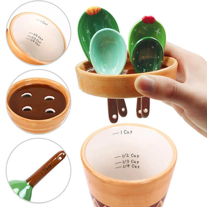Prickly Cacti Measuring Set, Ceramic Measuring Spoons and Cups | Bowlift