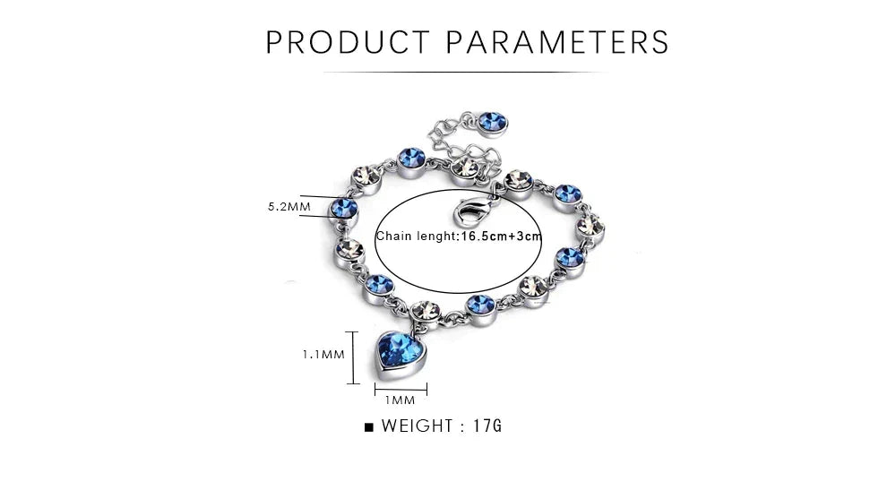 Captivating Ocean Heart Crystal Bracelet with Radiant Blue Heart Pendant