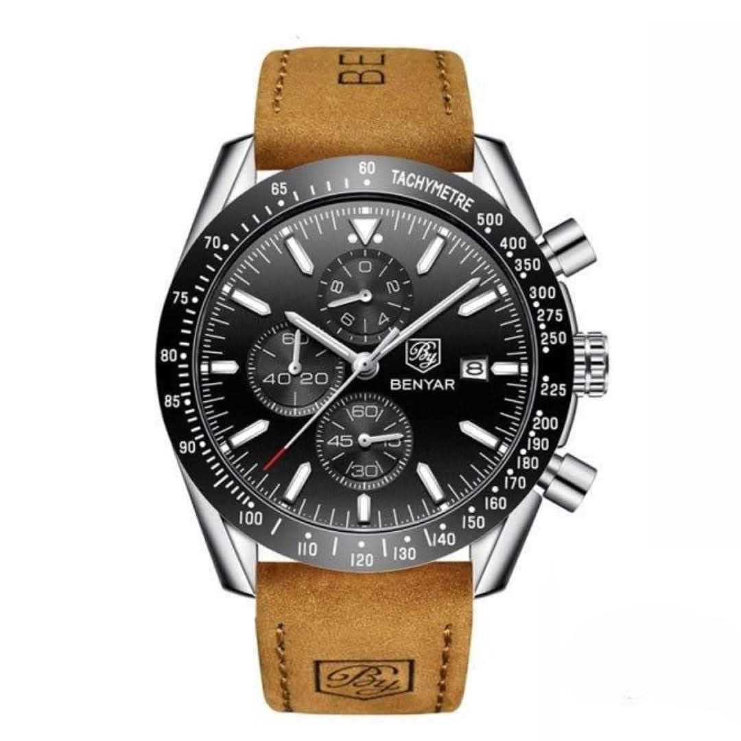 Skanto | Men's Water-Resistant Quartz Watch with Leather Strap