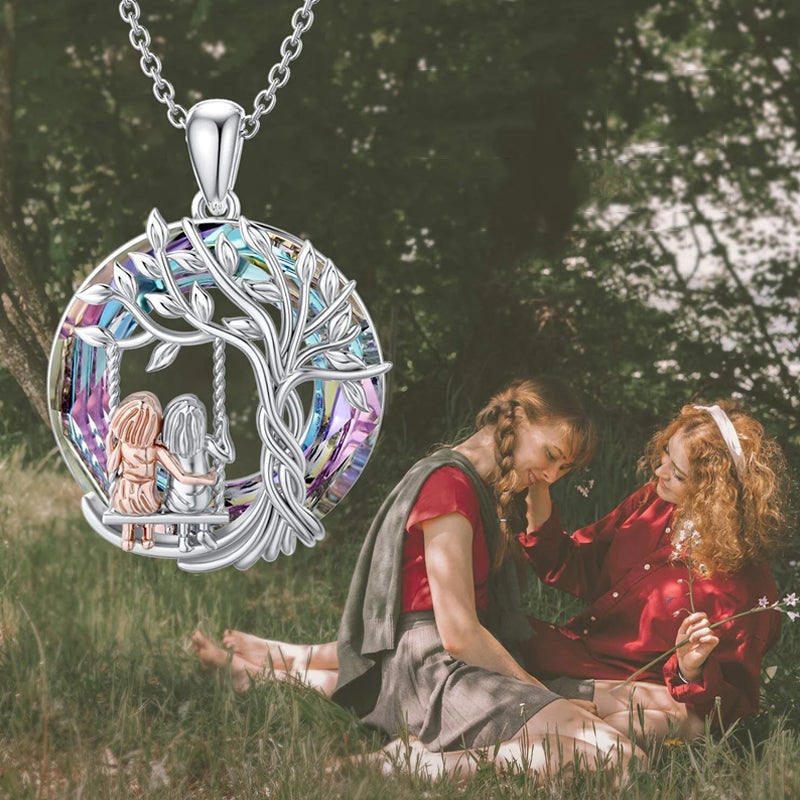 BowLift | Tree of Life Sister on the Swing Cry-stal Pendant Necklace