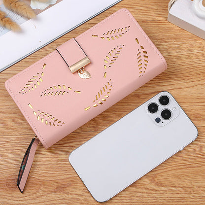 Long wallet for women with leaf pattern