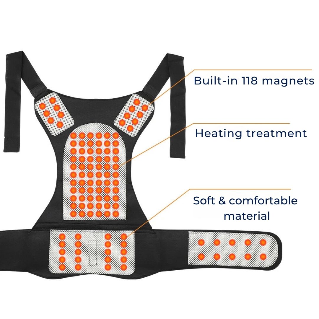 BowLift | Self-Heating Back Support Brace | Adjustable Heated Posture Corrector for Back Pain Relief & Improved Posture