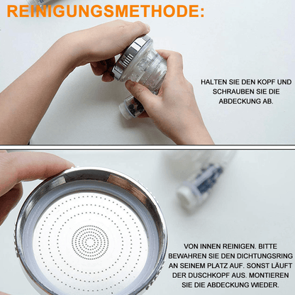 Premium shower head and handheld shower with ion filter, water-saving and with adjustable water pressure