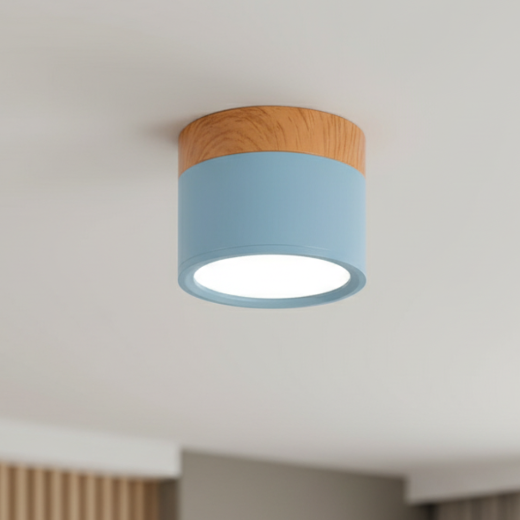Button Wood-Accent Flush Mount