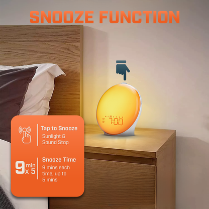 Skanto | Wake-Up Sun Lamp Alarm Clock | Gradual Sunrise Glow & Customizable Sounds for Gentle Mornings