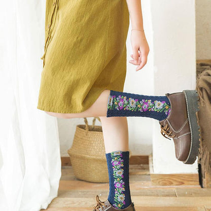 BowLift | Vintage socks with floral embroidery (5 pairs)