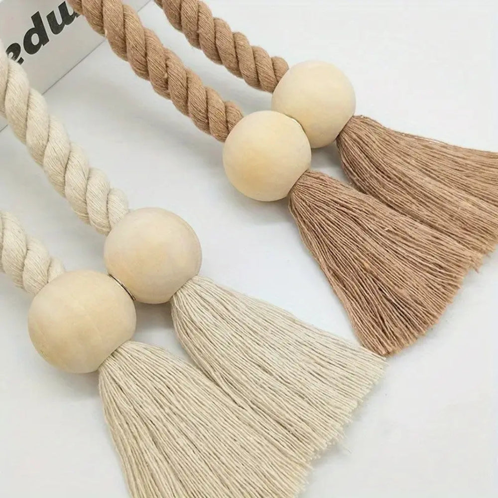 Skanto | Wooden Bead Tassel Curtain Holders | 2Pcs Set