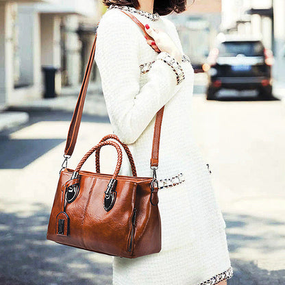 New handbags made of Boston oil wax leather, large soft leather tote bag