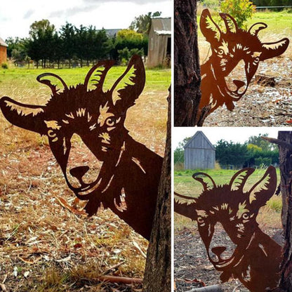 Skanto | Outdoor Garden Farm Peeking Goat Metal Art Indoor Decoration