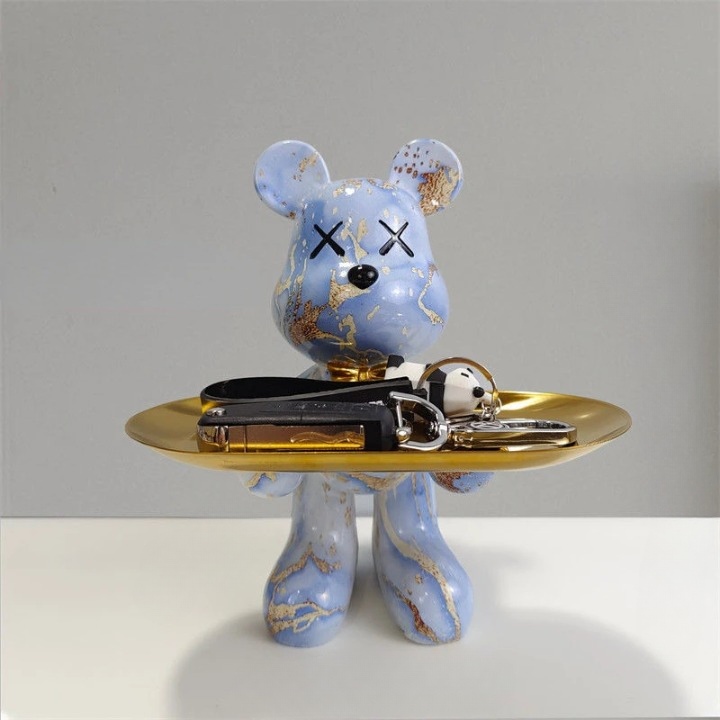 Bear Figurine with Serving Tray, Modern Decorative Figure for Living Room and Hallway