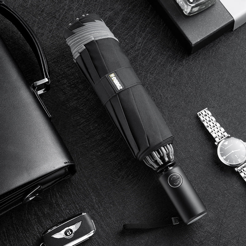 Skanto | Windproof Inverted Folding Umbrella with LED, Auto Open/Close Design, Safety Reflective Strip, and Strong 10 Ribs