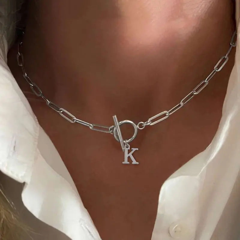 BowLift | Paperclip Letter Initial Circle Lock Clasp Necklace