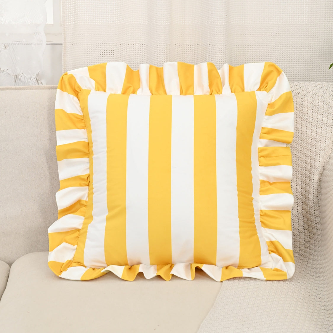BowLift | Retro Striped Ruffle Cushion Cover