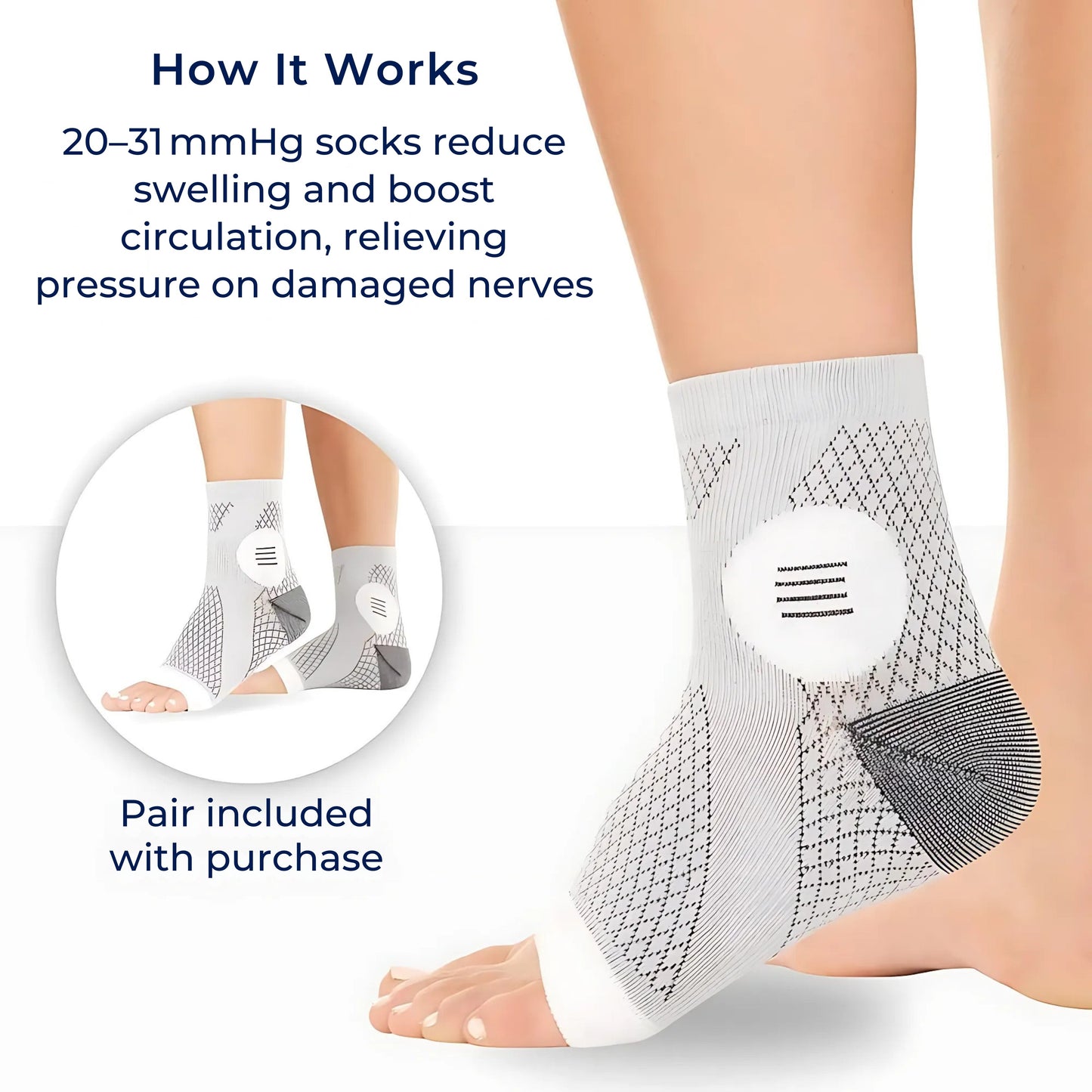 Neurowear | Neuropathy Compression Socks – Graduated 20–31 mmHg – Breathable Toeless Design – All‑Day Relief for Swollen Feet Bowlift