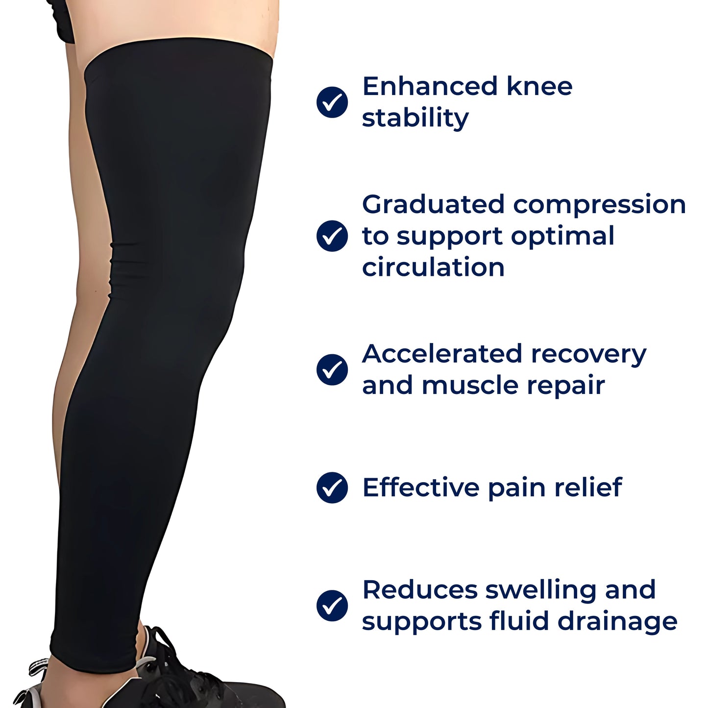 FlexiRelief | Full Leg Compression Sleeve – Knee Support – Graduated Pressure – Pain Relief – Recovery – Swelling Reduction Bowlift
