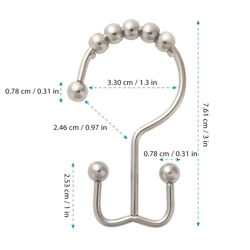 Stainless steel shower curtain hooks (12 pieces) | Bowlift