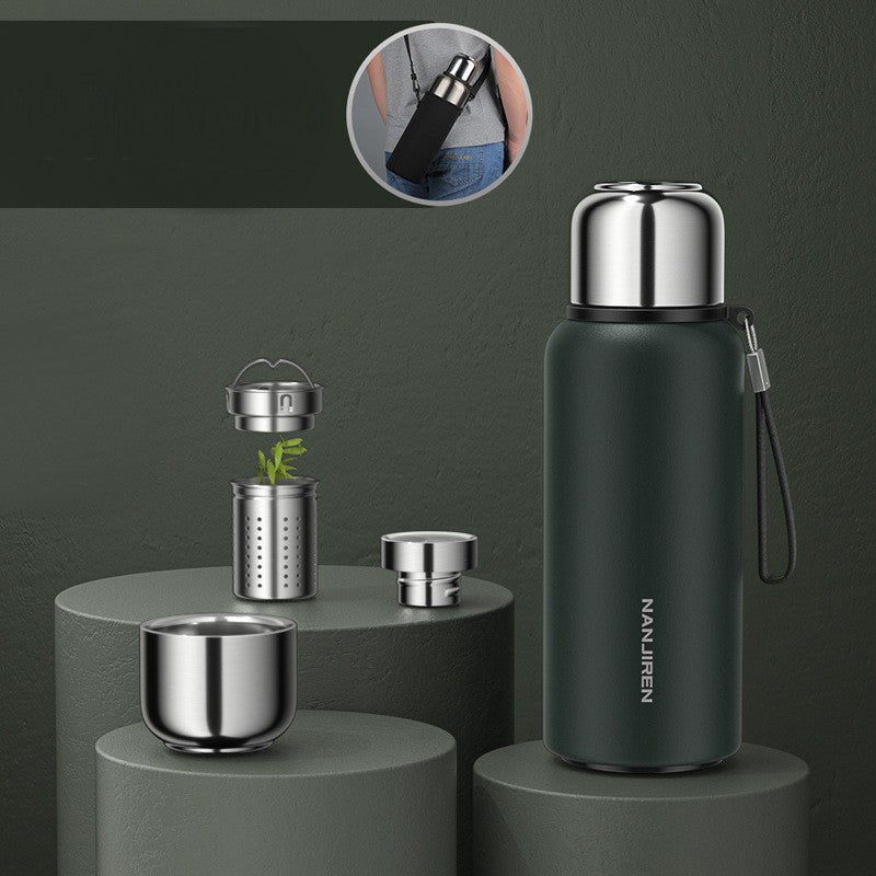 Skanto | Insulated Thermos Water Bottle, with Tea Filter & Wide Mouth Opening, for Coffee, Tea & Cold Drinks