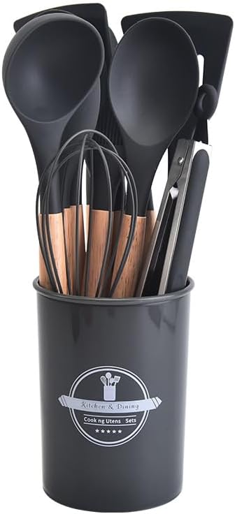 Skanto | Silicone Kitchen Utensil Set | Nonstick Safe | Wooden Handle | Heat Resistant