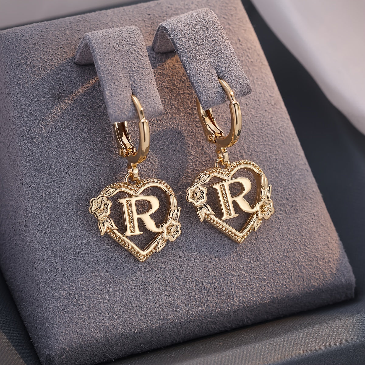 BowLift | Dainty Initial Letter Heart Hoop Earrings