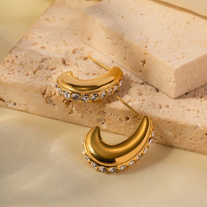 Skanto | 18K Gold Hypoallergenic Stainless Steel Hoop Earrings with Clear Zircon