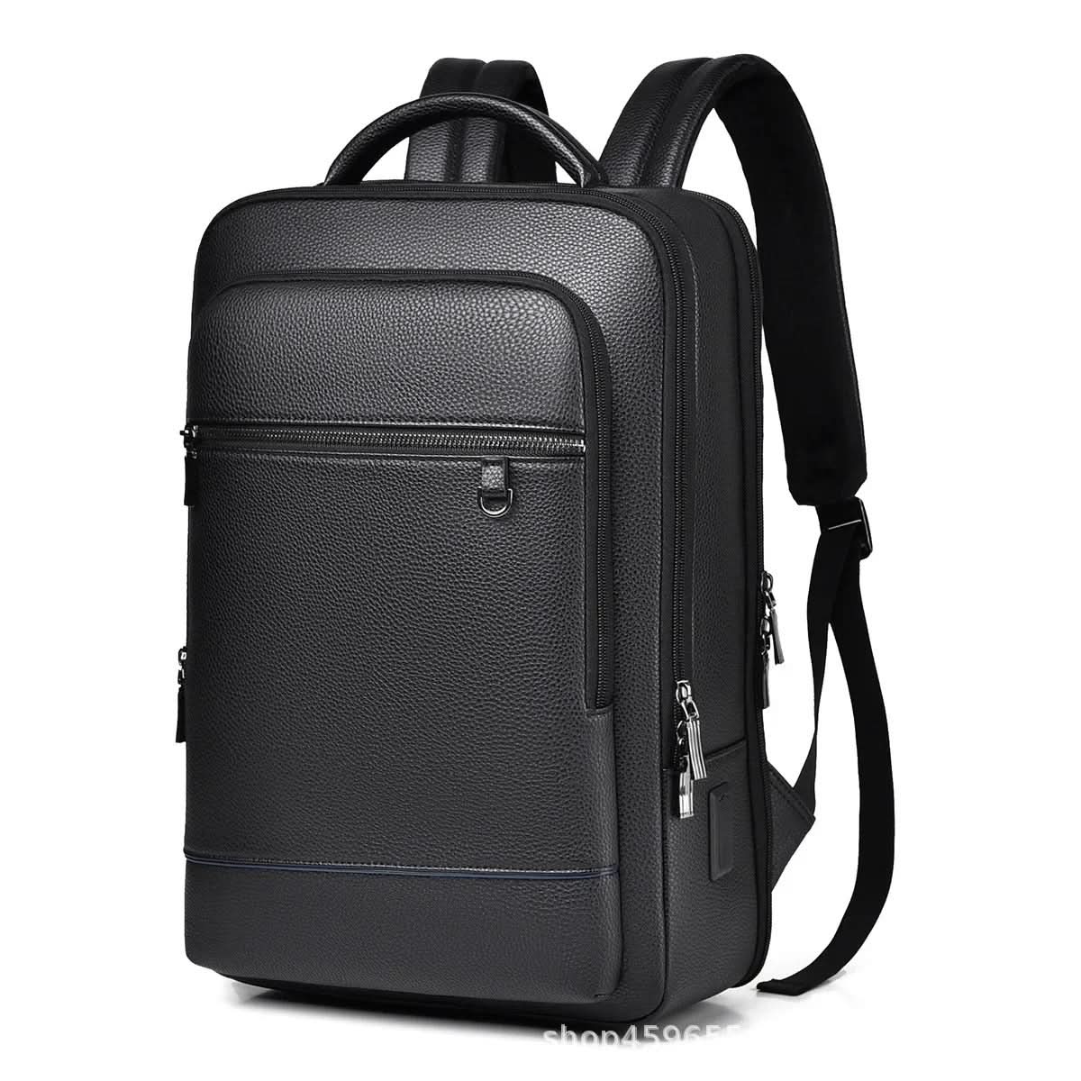 Skanto | Elegant Leather Backpack for Men/Women with USB Port for Laptop and Everyday Use, 15.6 Inch, Black